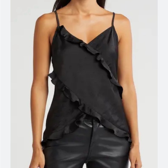 NWT Melrose and Market Black Ruffled Satiny Tank - Picture 1 of 5